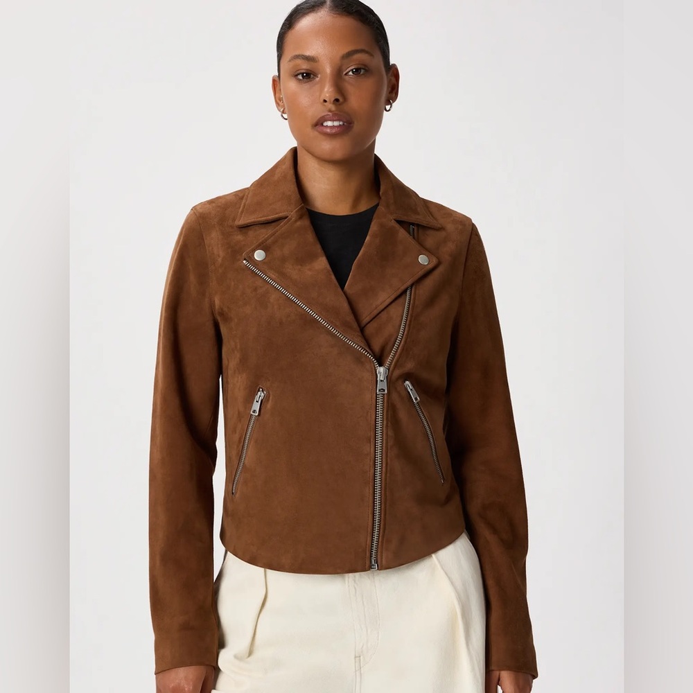 Quince 100% Suede Biker Jacket Size Small Chestnut Brown New - Picture 7 of 10